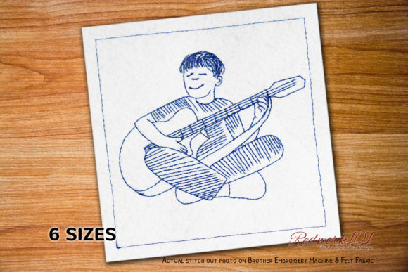 Boy Playing Guitar Lineart: A Business-Ready Embroidery Design