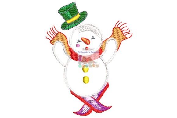 Snowman Ski Fall Embroidery Design